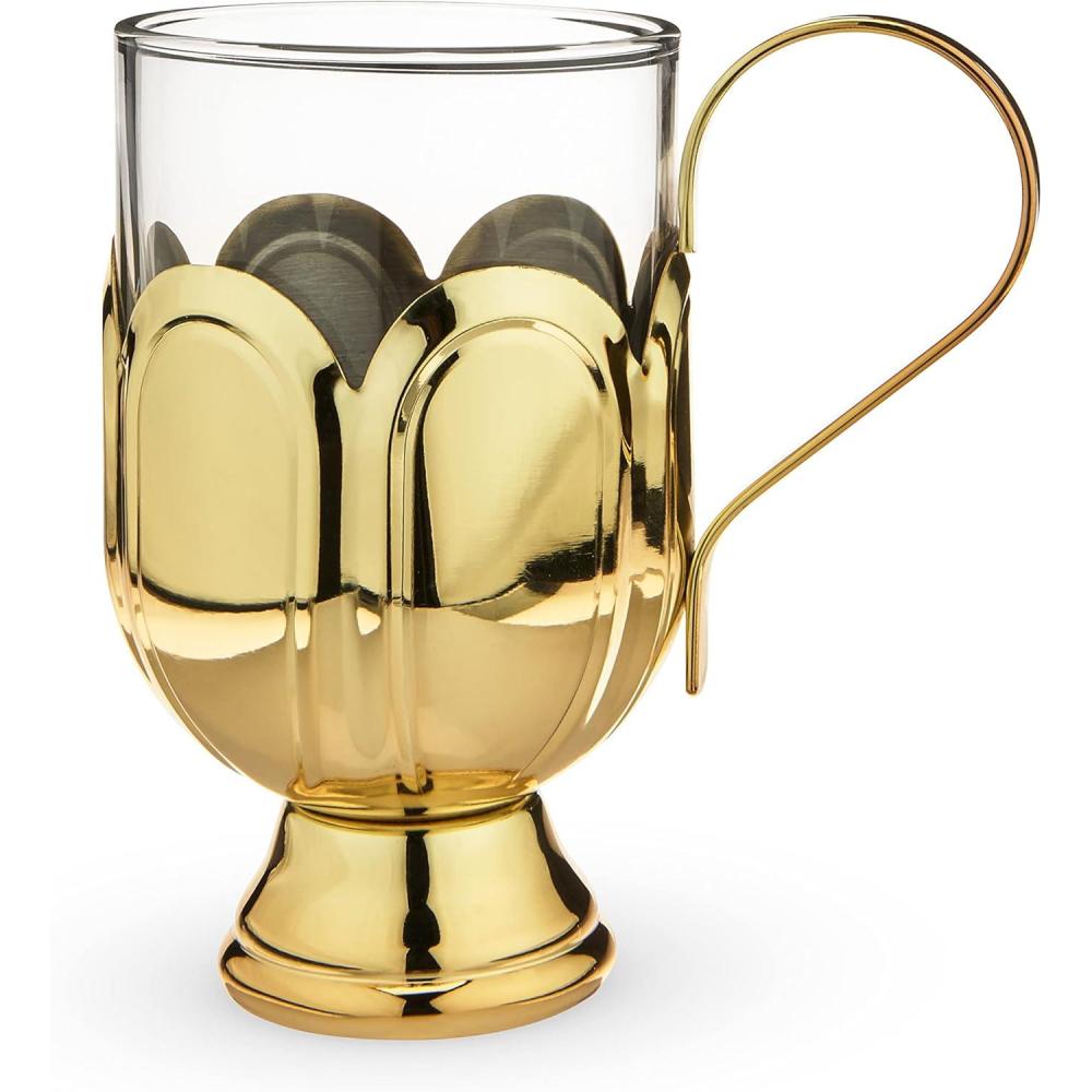 imageTwine Mulled Wine Glass for Hot Toddies and Cocktails Clear Glass Mug with Gold Plated Stainless Steel Handle 12 Oz Set of 1