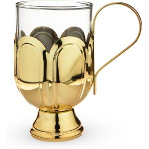 Twine Mulled Wine Glass for Hot Toddies and Cocktails, Clear Glass Mug with Gold Plated Stainless Steel Handle, 12 Oz Set of 1
