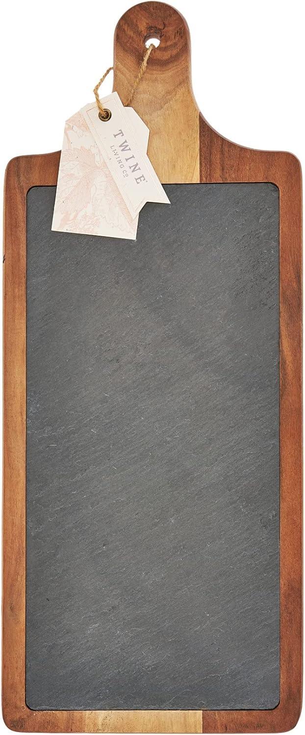 imageTwine Acacia Wood and Slate Cheese Board Paddle Charcuterie Board Slate Serving Board 178quotx71quot Gourmet Gift Set