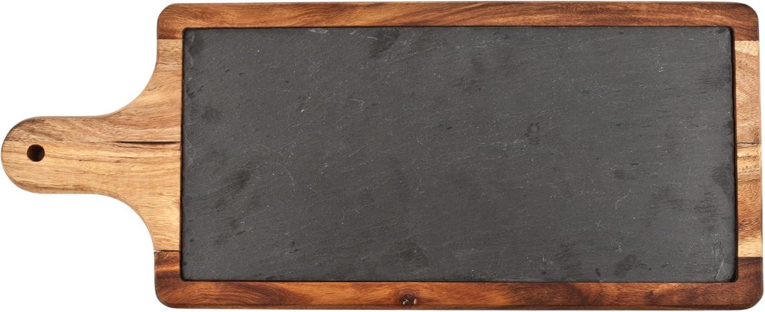 imageTwine Acacia Wood and Slate Cheese Board Paddle Charcuterie Board Slate Serving Board 178quotx71quot Gourmet Gift Set